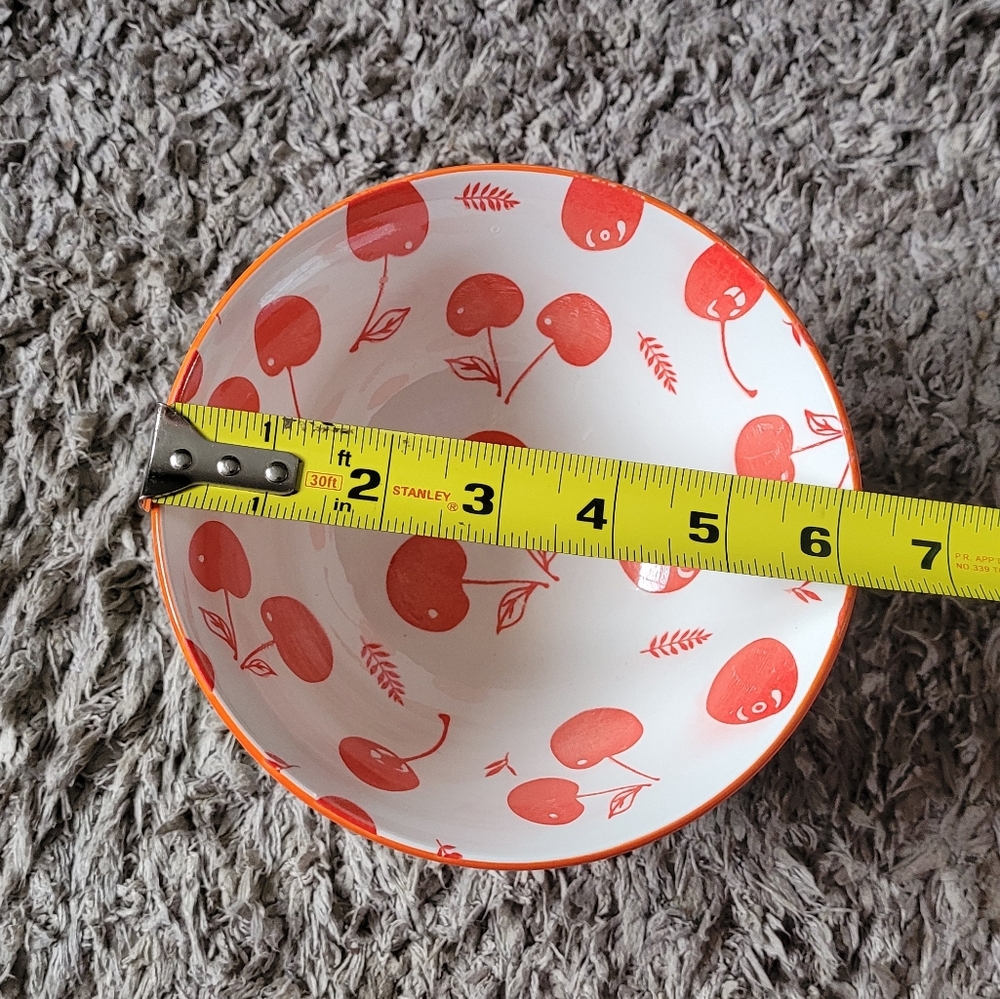 Cherry Print Ceramic Bowl - White with Red Cherries New Set Of 4 - Picture 6 of 6